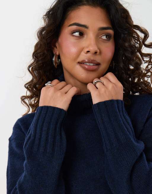 Threadbare Oversized roll neck jumper in navy, 3 of 5
