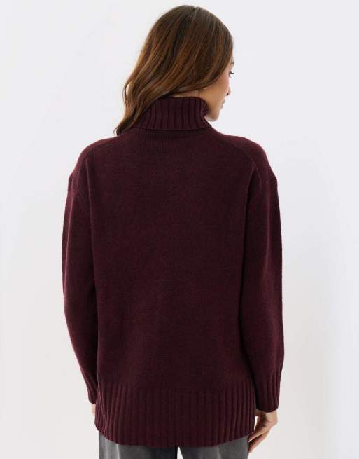 Threadbare Oversized roll neck jumper in plum, 2 of 5