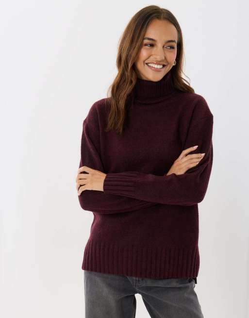 Threadbare Oversized roll neck jumper in plum, 5 of 5