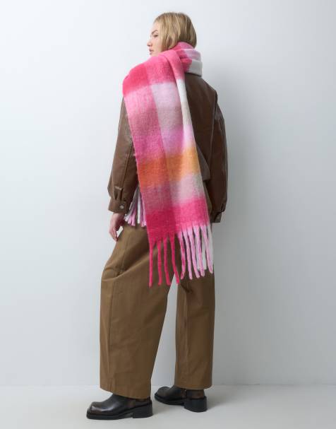 Threadbare oversized scarf in pink, orange and white check - view 1