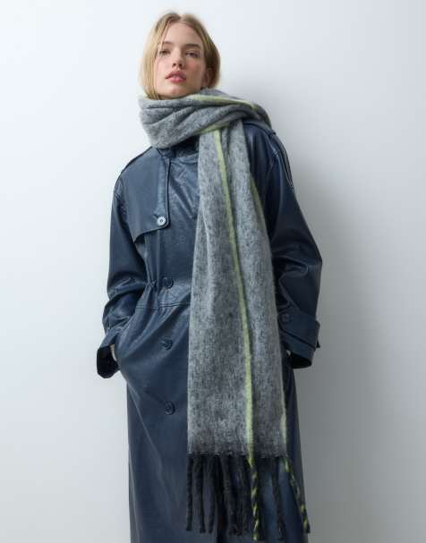 Threadbare oversized Schal in Anthrazit mit Kontrastbesatz in Limettengrün - view 1