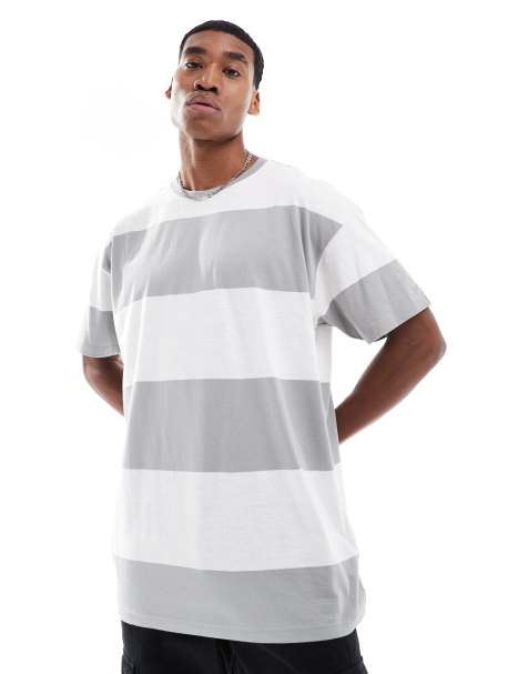 Threadbare oversized stripe t-shirt in grey - view 1