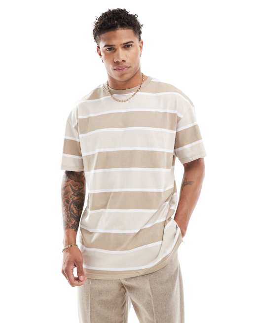 Threadbare oversized stripe t-shirt in light brown | ASOS
