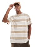 [Threadbare] Threadbare oversized stripe t-shirt in light brown S BROWN