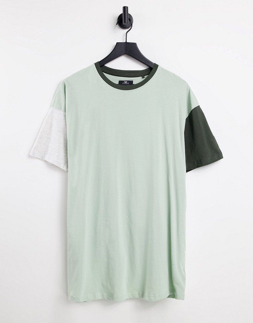 Threadbare – Oversized T-Shirt im Farbblockdesign in Salbei-Grau