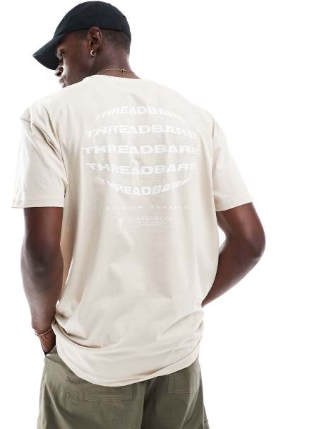 Threadbare - Oversized T-shirt med logoprint på ryggen i beige - view 1