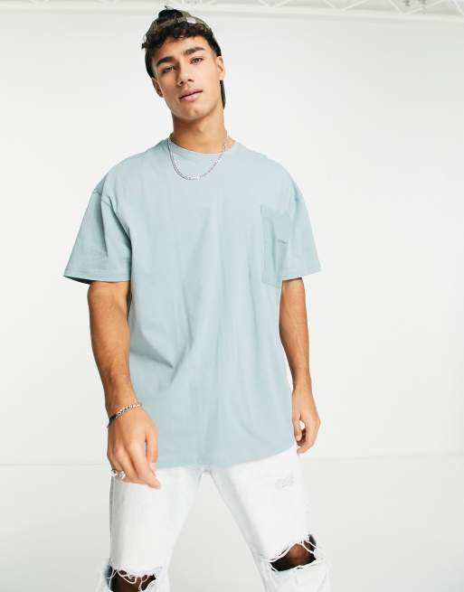 Threadbare - Oversized T-shirt met oversized borstzak in rokerig blauw