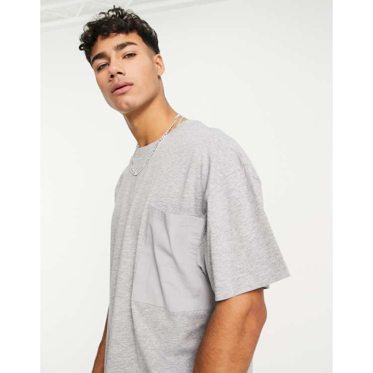 Threadbare oversized T-shirt with oversize pocket in light gray