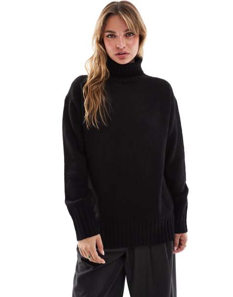 Threadbare - Oversized trui met col in zwart - view 1