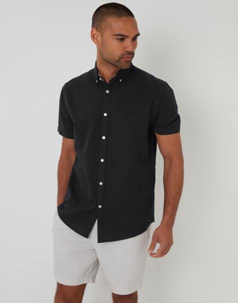 Threadbare Oxford cotton short sleeve shirt in black - view 1