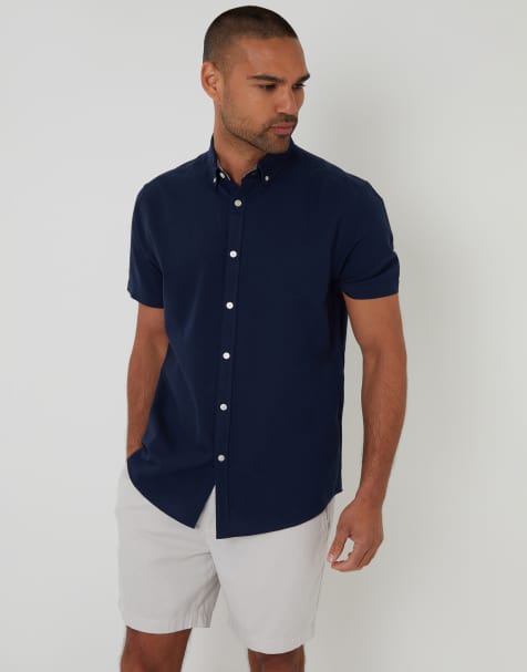 Threadbare Oxford cotton short sleeve shirt in navy - view 1