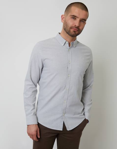 Threadbare Oxford cotton slim fit long sleeve shirt in pale green