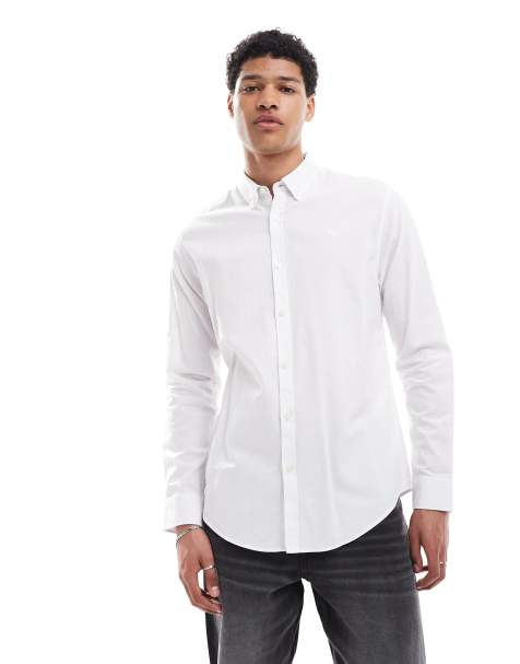 Threadbare Oxford cotton slim fit long sleeve shirt in white - view 1