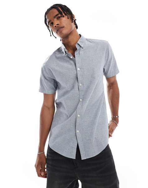 Threadbare Oxford cotton slim fit short sleeve shirt in blue - view 1