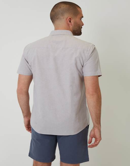 Threadbare Oxford cotton slim fit short sleeve shirt in taupe, 2 of 4