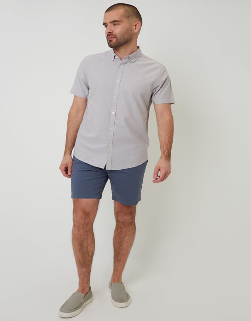 Threadbare Oxford cotton slim fit short sleeve shirt in taupe, 4 of 4