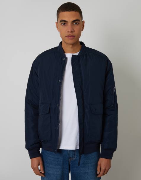Threadbare Padded bomber jacket in navy - view 1