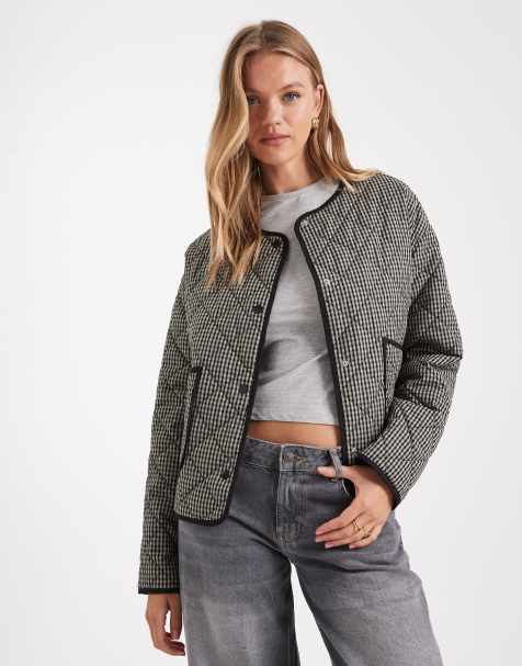 Threadbare padded jacket with contrast trim in gray and black - view 1