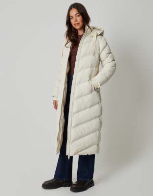 Threadbare Padded Maxi Coat In Neutral