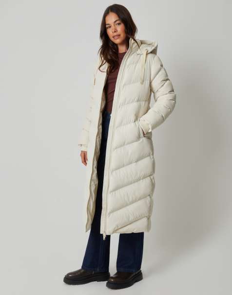 Threadbare Padded maxi coat in stone - view 1