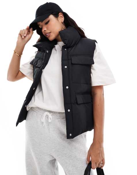 Threadbare padded vest in black - view 1