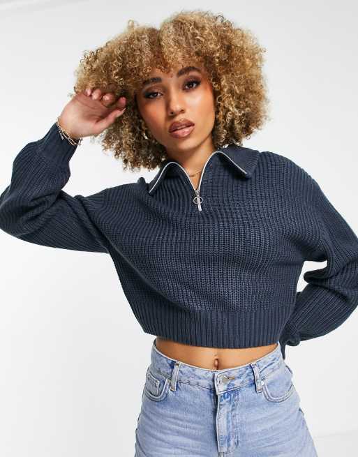 Threadbare Paislee half zip jumper in deep navy ASOS
