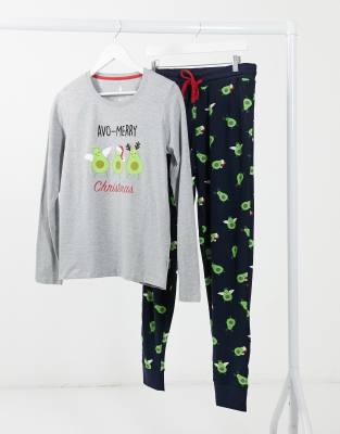 Threadbare pajama set in avo-merry Christmas print-Navy