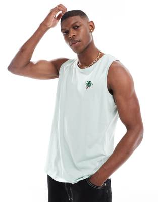 Threadbare palm tree embroidery singlet in pale green | ASOS
