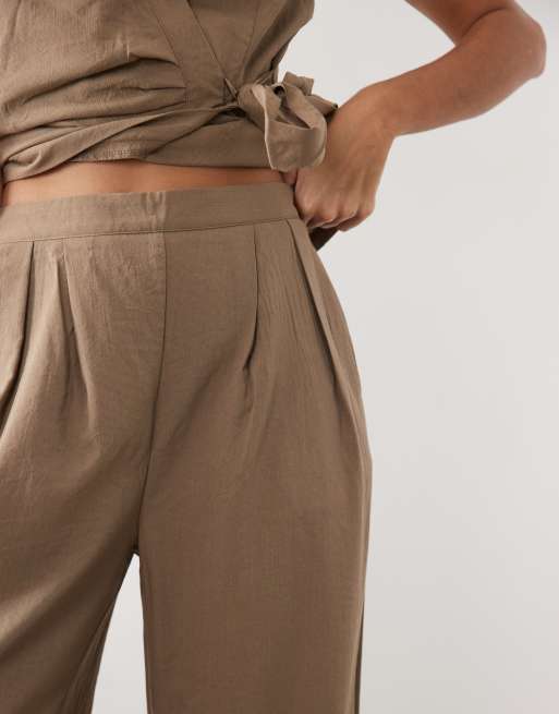 Threadbare - pantalón ancho de pinzas de conjunto en topo, 3 de 5