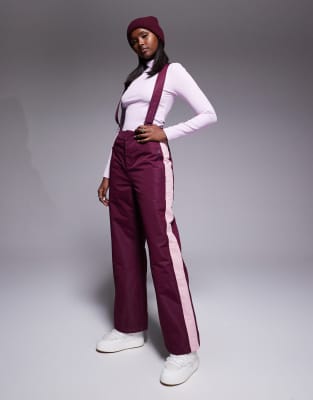 Pantalon droit de ski à empiècements contrastants - Bordeaux et rose-Rouge 38