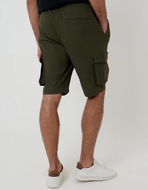 Threadbare - Pantaloncini cargo kaki con coulisse in vita, 2 di 5