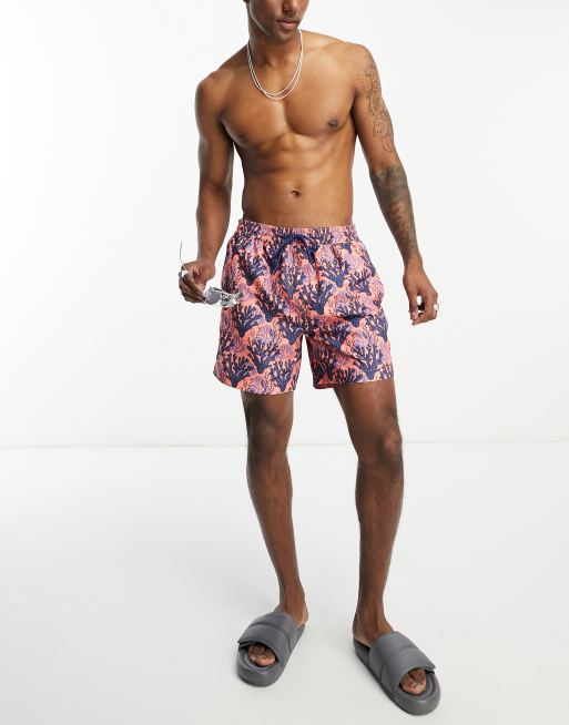Threadbare - Pantaloncini da bagno con stampa di alghe color corallo