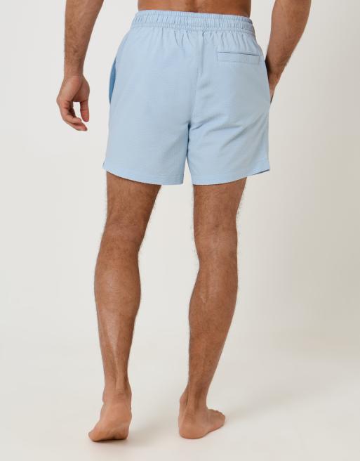 Threadbare - Pantaloncini da bagno in seersucker con coulisse in vita a righe azzurre, 2 di 5