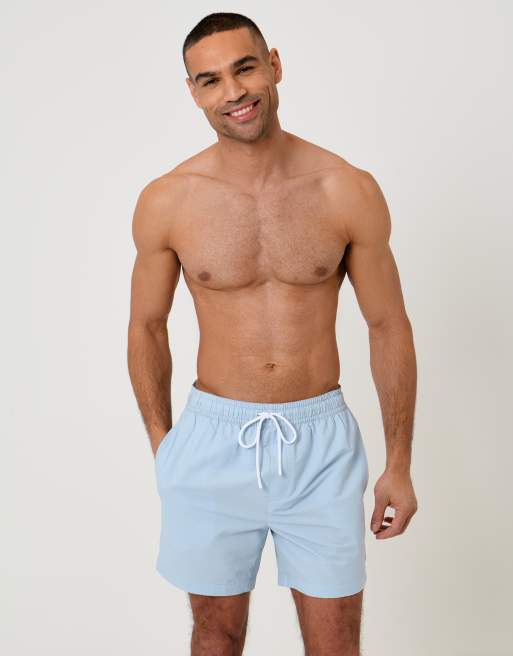Threadbare - Pantaloncini da bagno in seersucker con coulisse in vita a righe azzurre, 3 di 5