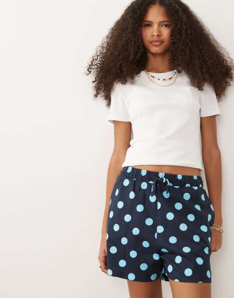 Threadbare - Pantaloncini in jersey blu navy a pois blu con coulisse - view 1