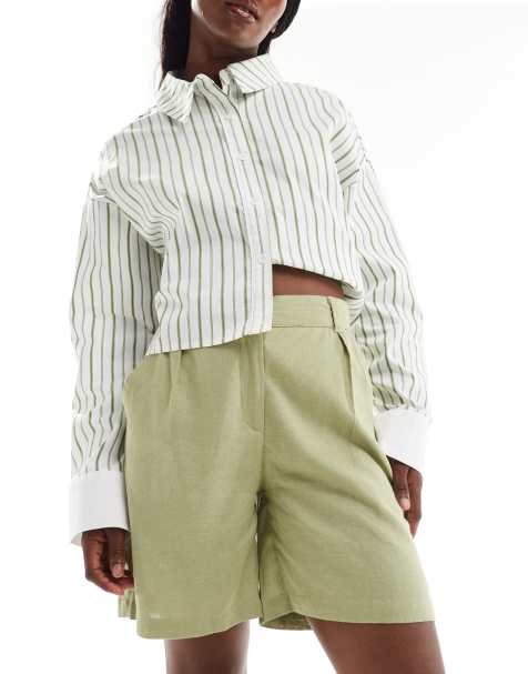 Threadbare - Pantaloncini in misto lino verdi - view 1
