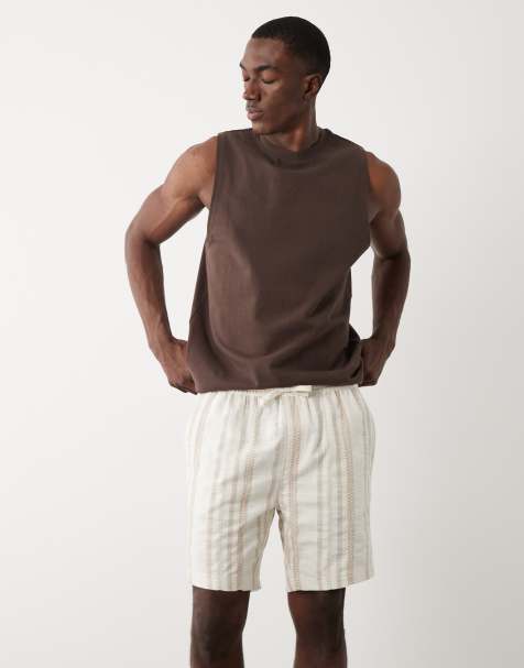 Threadbare - Pantalones cortos color piedra y beis a rayas - view 1