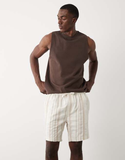 Threadbare - Pantalones cortos color piedra y beis a rayas