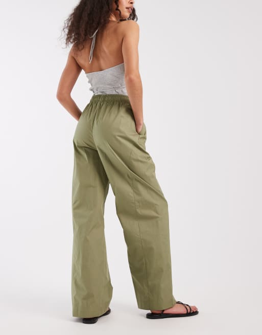 Threadbare pantalones de pernera ancha de popelina en caqui, 3 de 5