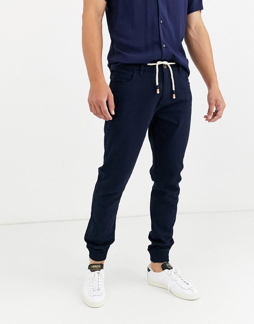 Threadbare - Pantaloni cargo slim multitasche con fondo elasticizzato-Navy