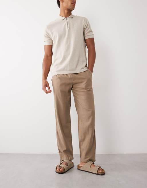 Threadbare - Pantaloni dritti effetto lino color tortora