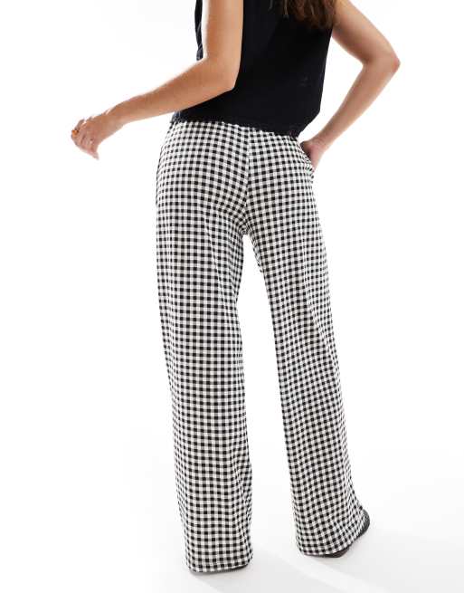 Threadbare - Pantaloni dritti in jersey allacciati in vita neri e bianchi a quadretti, 2 di 5