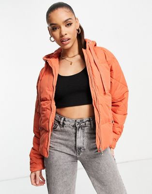 Threadbare Papaya quilted arm puffer jacket in ginger spice | ASOS