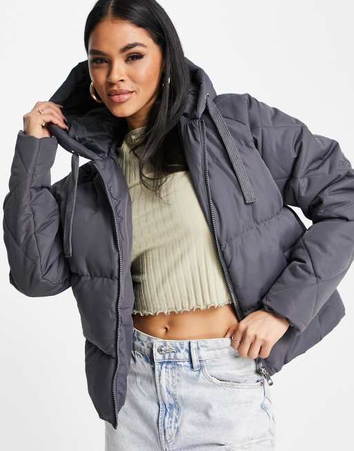 Threadbare Papaya quilted arm puffer jacket in grey | ASOS