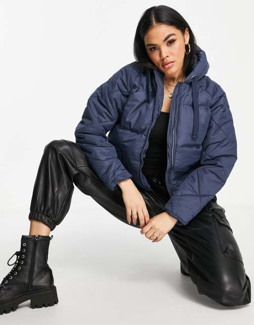 Threadbare Papaya quilted arm puffer jacket in indigo