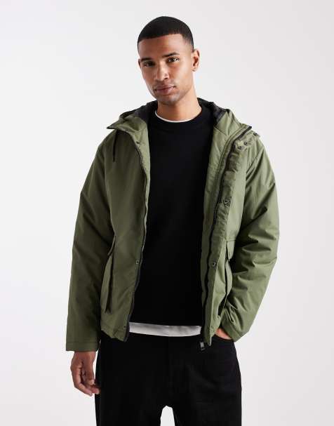 Threadbare - Parka impermeabile imbottito kaki con cappuccio - view 1