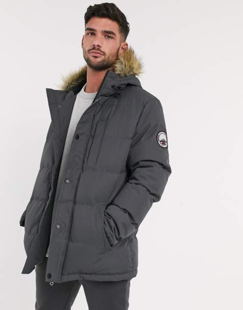 Threadbare - Parka matelassée avec capuche doublée de fausse fourrure - Gris - view 1
