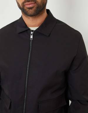 Threadbare Patch pocket collared zip-through jacket in black
