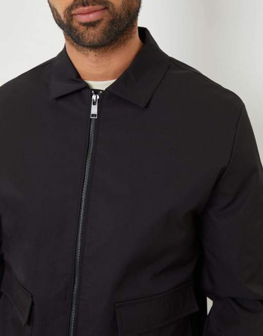 Threadbare Patch pocket collared zip-through jacket in black, 3 of 5