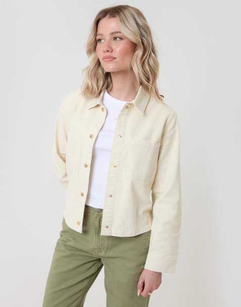 Threadbare Patch pocket denim shacket in ecru - view 1